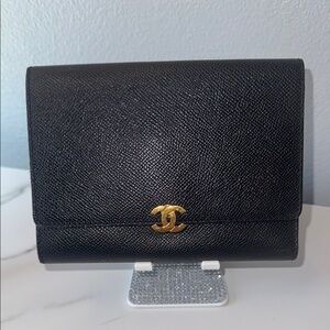 Chanel Black Wallet with Gold Logo